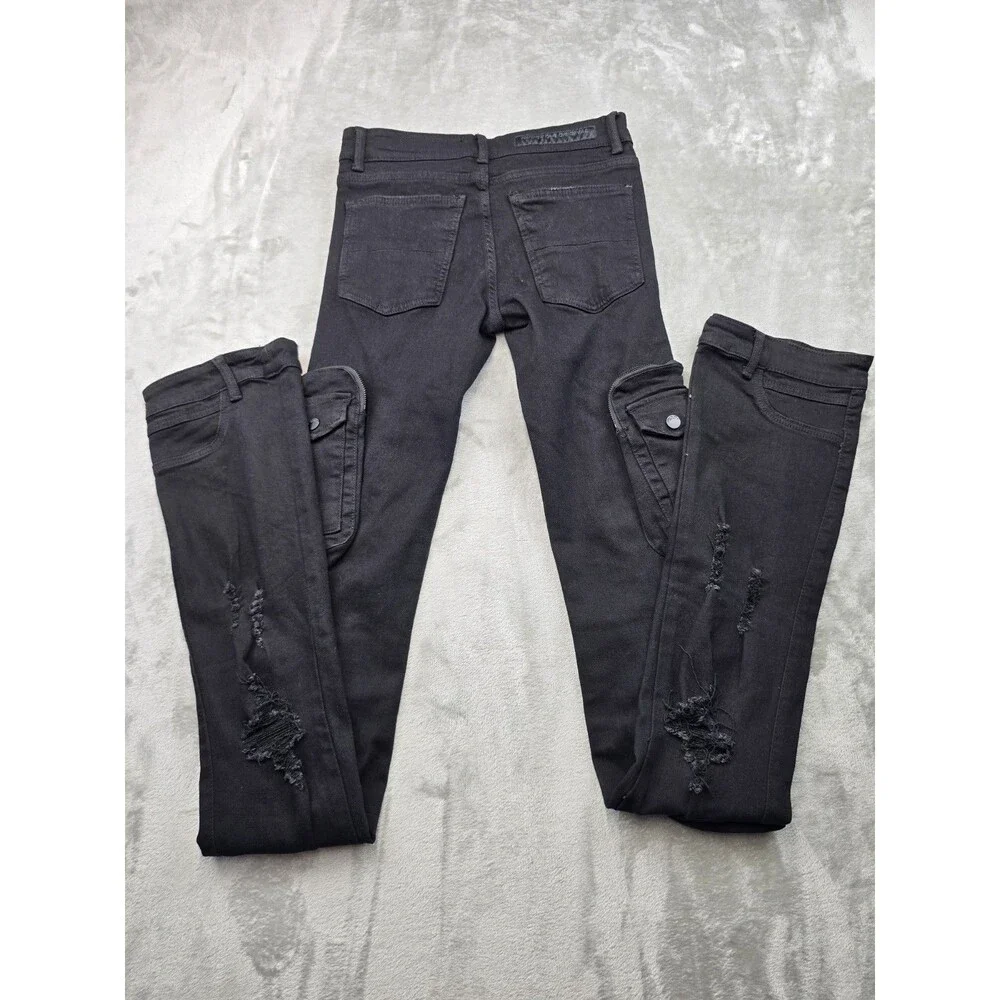 Rockstar Original RSM 225 Simon Men Black Super Stacked Flare Cargo Jeans Sz 30